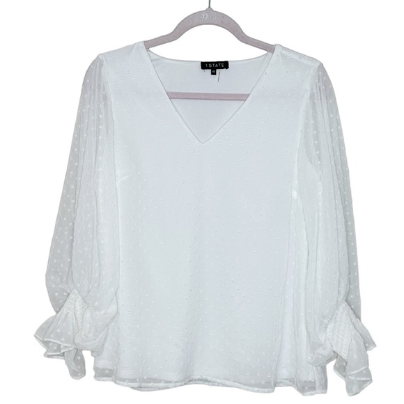 1. State XS White Swiss Dot Long Sleeve Blouse - Picture 1 of 6